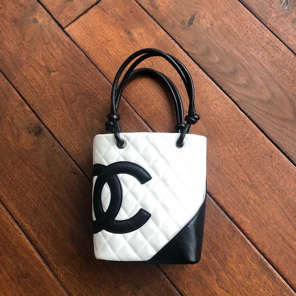 Vintage Chanel Cambon white small tote